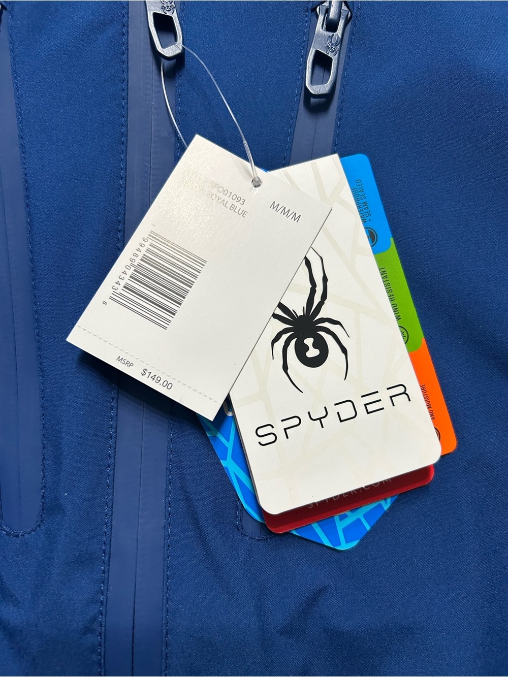Spyder Men’s Waterproof Hooded Rain Jacket Royal Blue Medium NWT - Picture 4 of 6